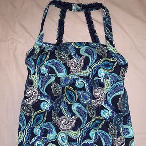 Lands’ End Teal Paisley Tankini Swim Top 8